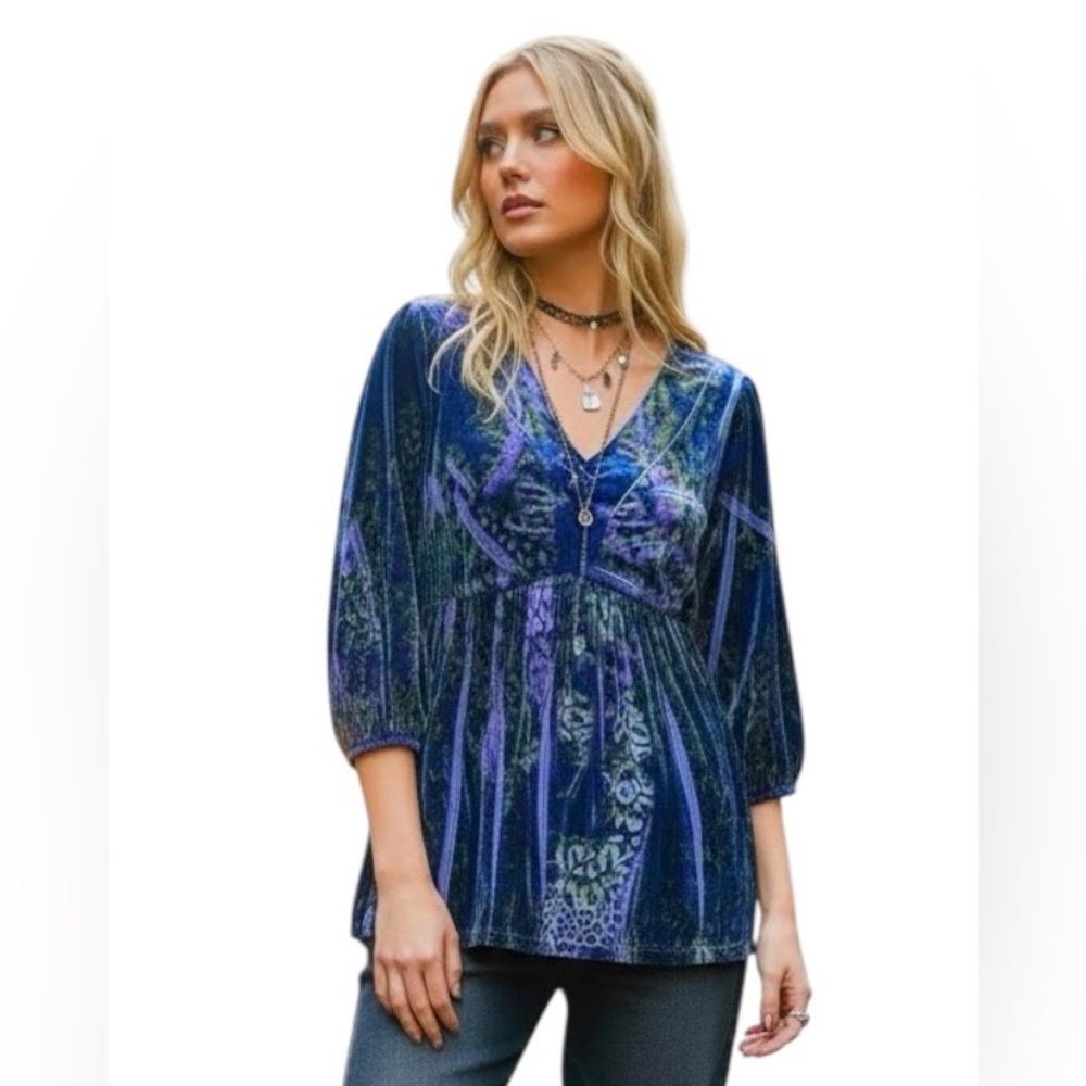 Y2K Purple Velvet Babydoll Top Fairy Grunge Whimsygoth Size Medium Jewel Tones
